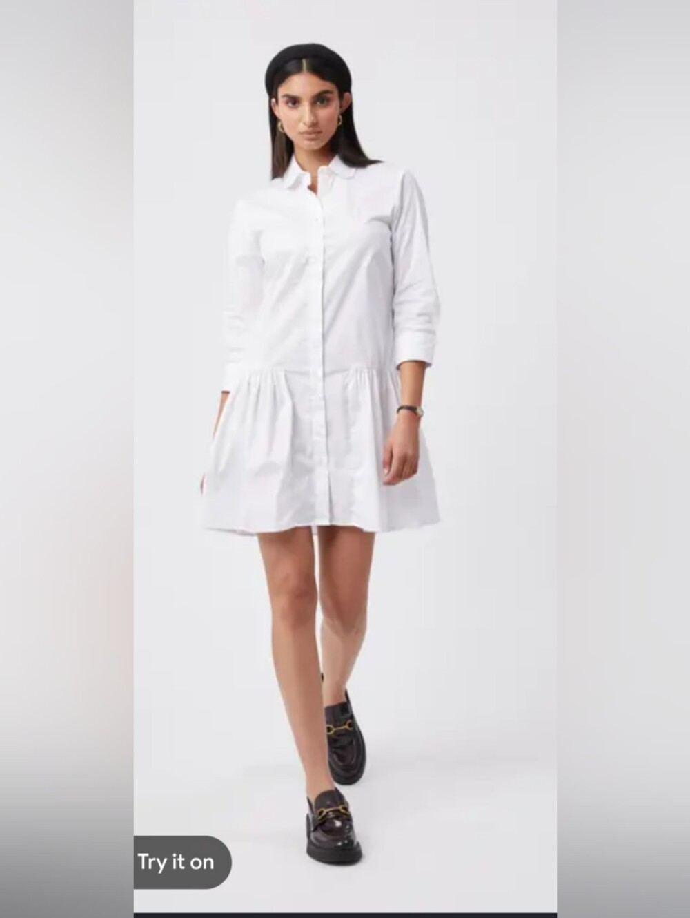 Monrow White Cotton Shirt Dress with Drop Waist